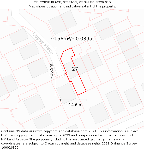 27, COPSE PLACE, STEETON, KEIGHLEY, BD20 6FD: Plot and title map