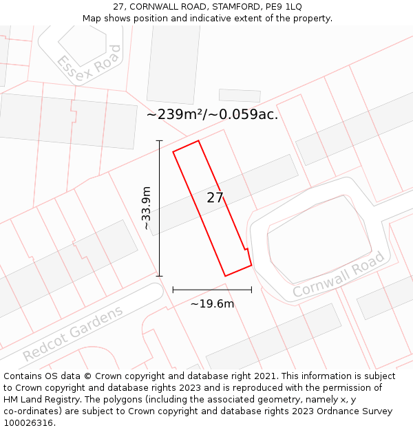 27, CORNWALL ROAD, STAMFORD, PE9 1LQ: Plot and title map