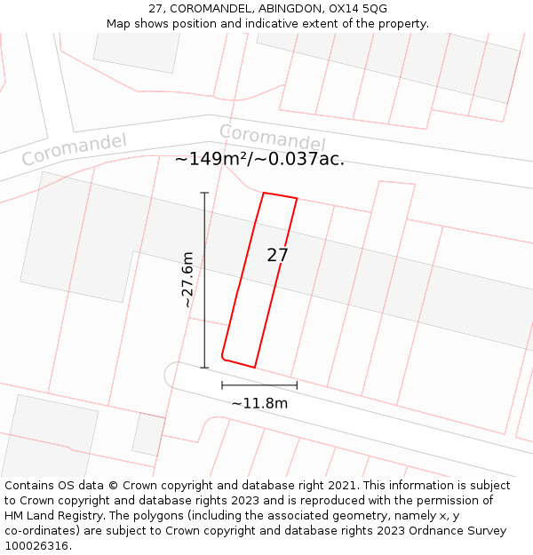 27, COROMANDEL, ABINGDON, OX14 5QG: Plot and title map