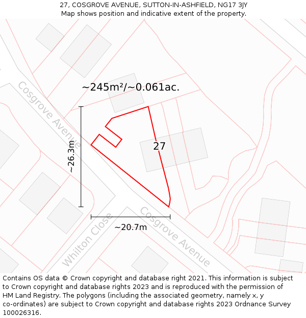 27, COSGROVE AVENUE, SUTTON-IN-ASHFIELD, NG17 3JY: Plot and title map
