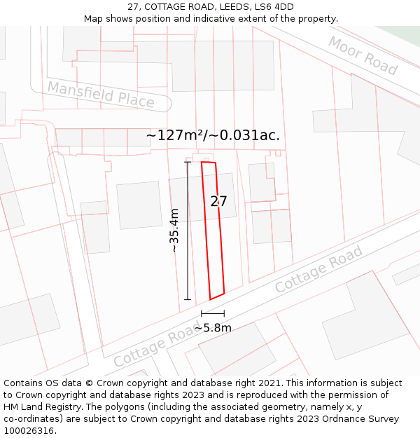 27, COTTAGE ROAD, LEEDS, LS6 4DD: Plot and title map