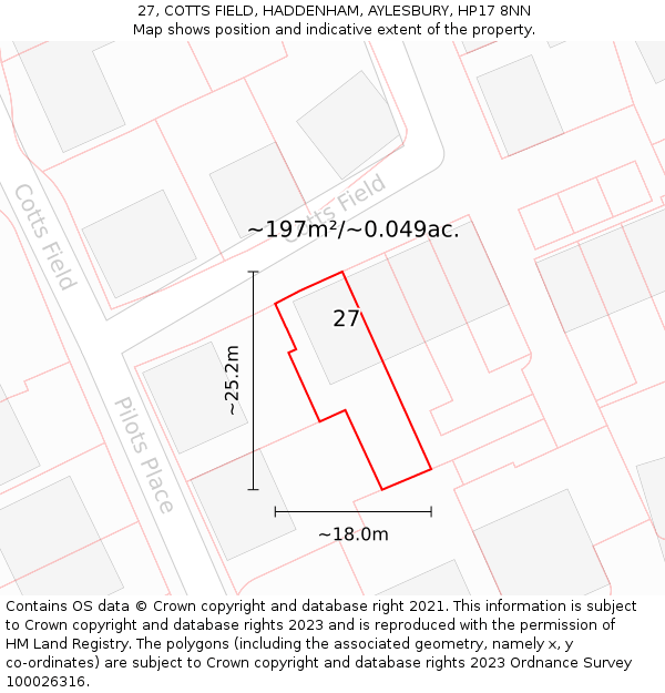 27, COTTS FIELD, HADDENHAM, AYLESBURY, HP17 8NN: Plot and title map