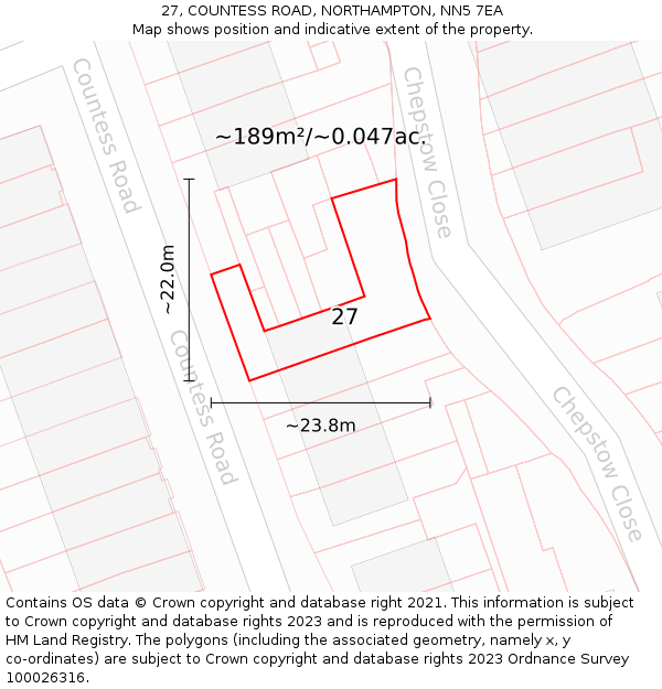 27, COUNTESS ROAD, NORTHAMPTON, NN5 7EA: Plot and title map