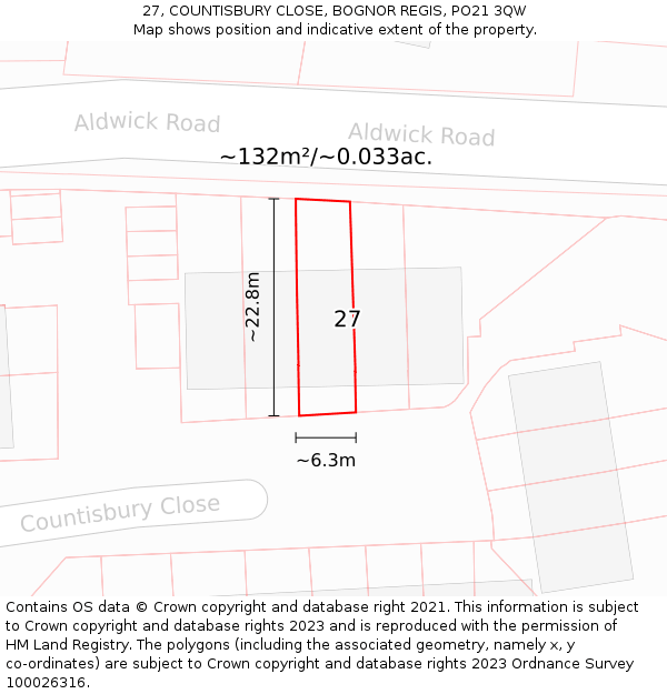 27, COUNTISBURY CLOSE, BOGNOR REGIS, PO21 3QW: Plot and title map