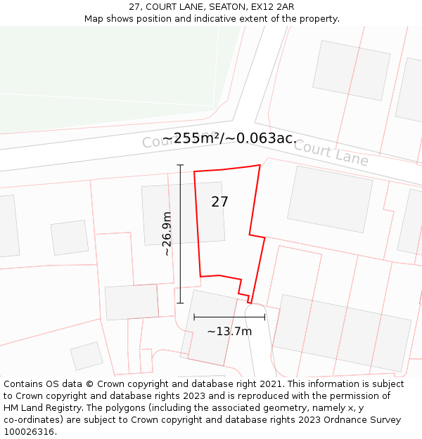 27, COURT LANE, SEATON, EX12 2AR: Plot and title map