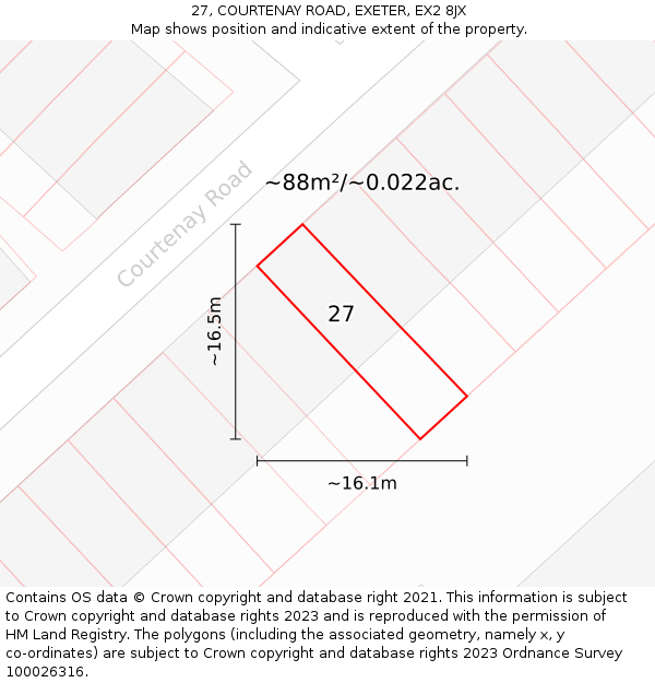 27, COURTENAY ROAD, EXETER, EX2 8JX: Plot and title map
