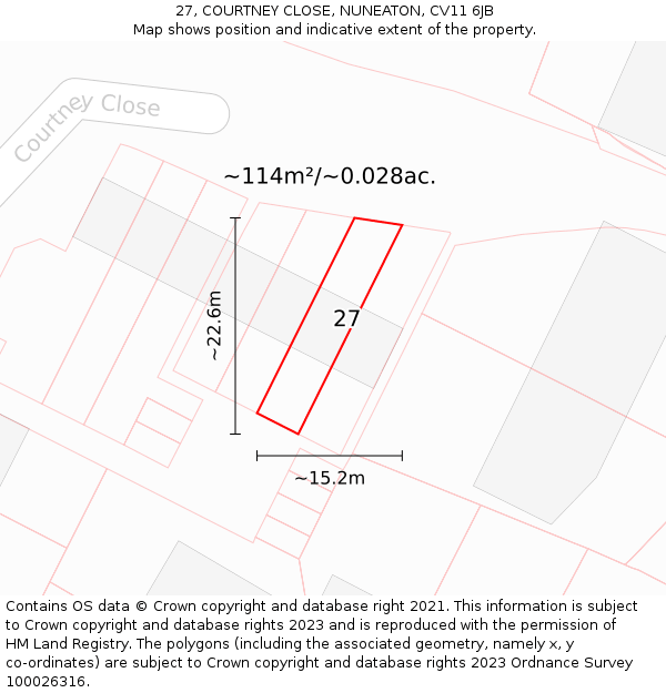 27, COURTNEY CLOSE, NUNEATON, CV11 6JB: Plot and title map