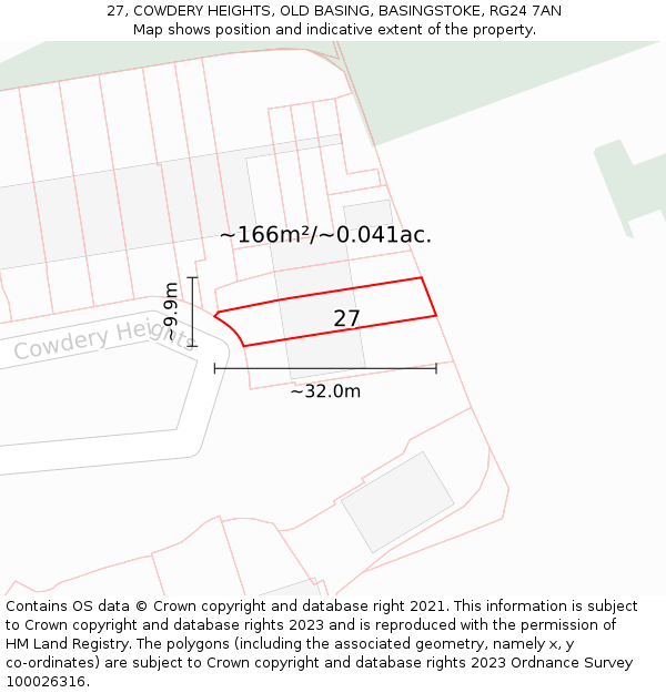 27, COWDERY HEIGHTS, OLD BASING, BASINGSTOKE, RG24 7AN: Plot and title map