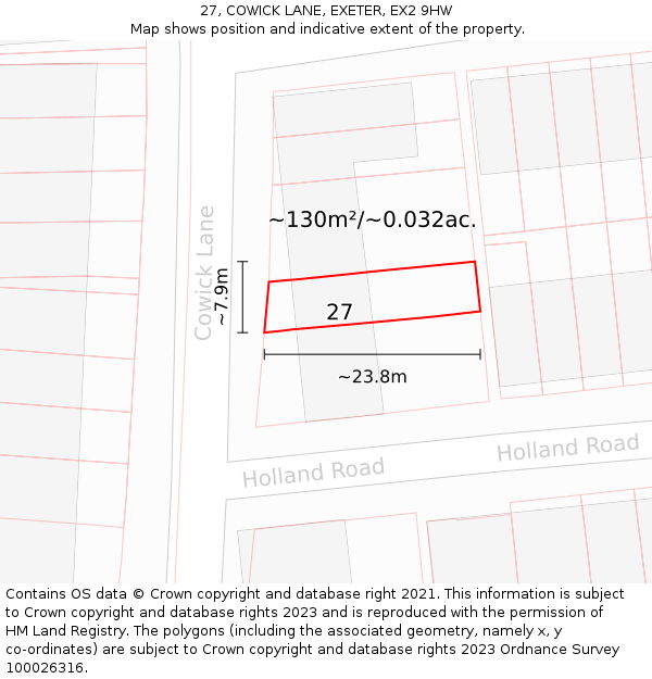 27, COWICK LANE, EXETER, EX2 9HW: Plot and title map