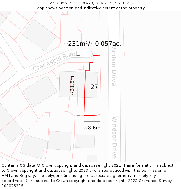 27, CRANESBILL ROAD, DEVIZES, SN10 2TJ: Plot and title map
