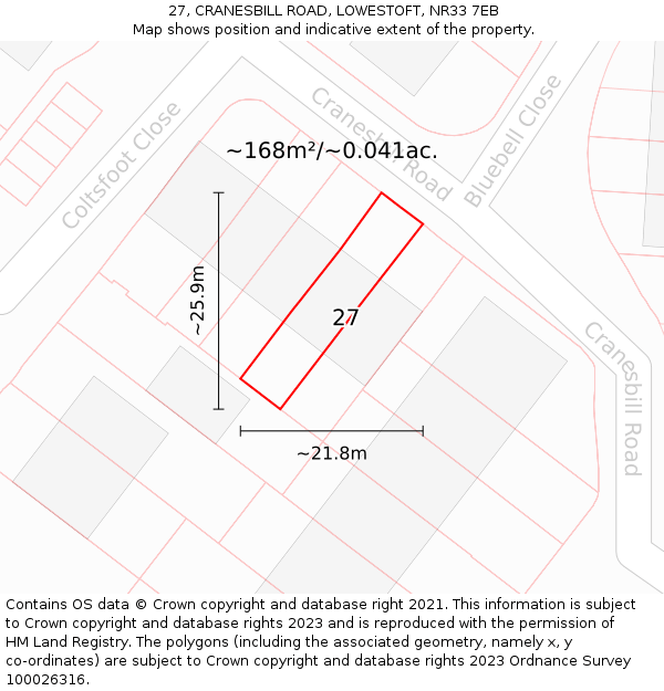 27, CRANESBILL ROAD, LOWESTOFT, NR33 7EB: Plot and title map
