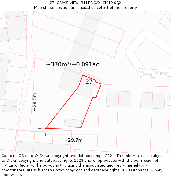 27, CRAYS VIEW, BILLERICAY, CM12 9QX: Plot and title map