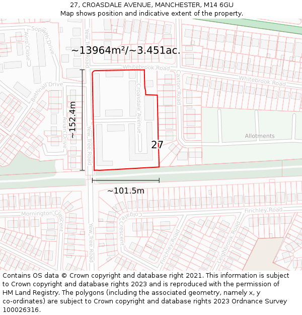 27, CROASDALE AVENUE, MANCHESTER, M14 6GU: Plot and title map
