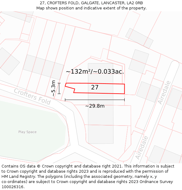 27, CROFTERS FOLD, GALGATE, LANCASTER, LA2 0RB: Plot and title map