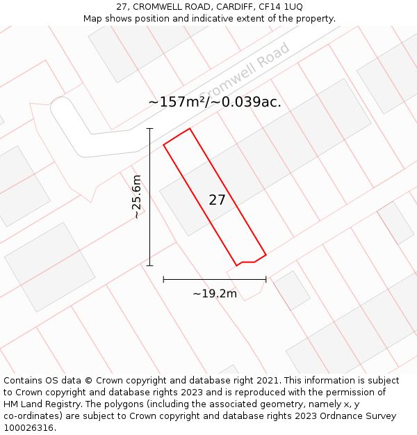 27, CROMWELL ROAD, CARDIFF, CF14 1UQ: Plot and title map