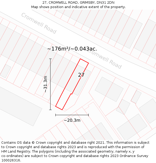 27, CROMWELL ROAD, GRIMSBY, DN31 2DN: Plot and title map