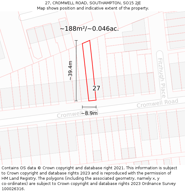 27, CROMWELL ROAD, SOUTHAMPTON, SO15 2JE: Plot and title map