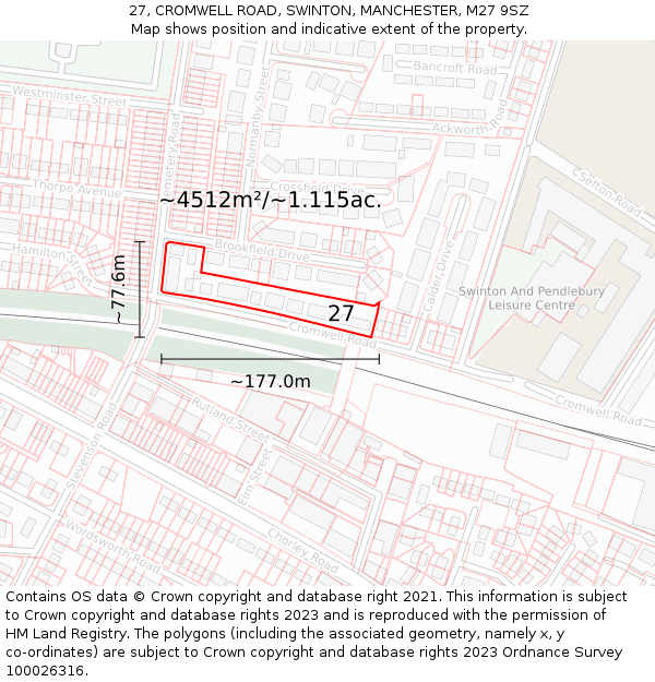 27, CROMWELL ROAD, SWINTON, MANCHESTER, M27 9SZ: Plot and title map