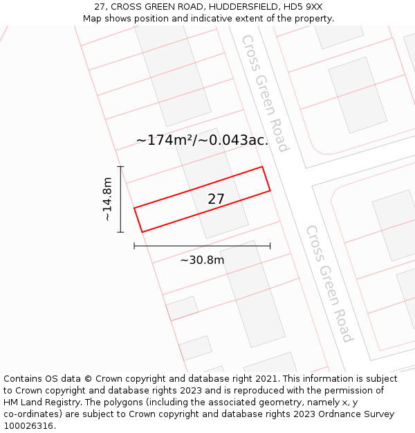27, CROSS GREEN ROAD, HUDDERSFIELD, HD5 9XX: Plot and title map