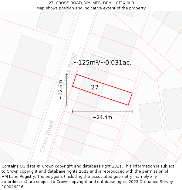 27, CROSS ROAD, WALMER, DEAL, CT14 9LB: Plot and title map