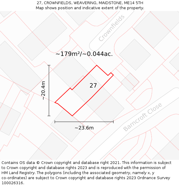 27, CROWNFIELDS, WEAVERING, MAIDSTONE, ME14 5TH: Plot and title map