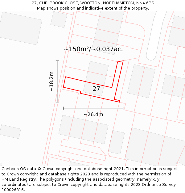 27, CURLBROOK CLOSE, WOOTTON, NORTHAMPTON, NN4 6BS: Plot and title map