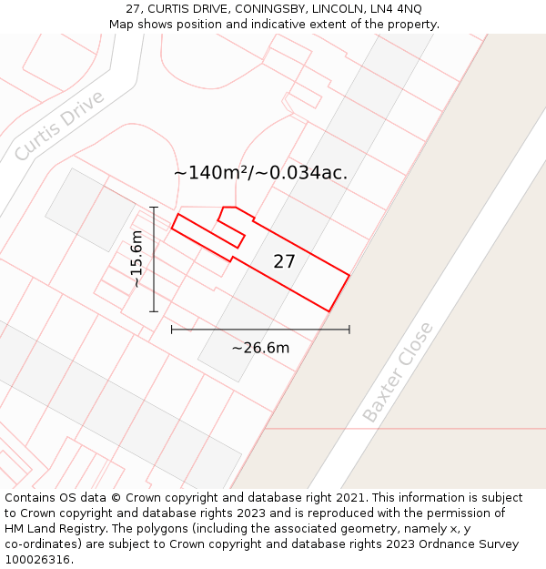 27, CURTIS DRIVE, CONINGSBY, LINCOLN, LN4 4NQ: Plot and title map