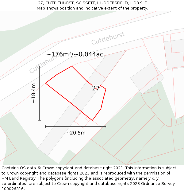 27, CUTTLEHURST, SCISSETT, HUDDERSFIELD, HD8 9LF: Plot and title map
