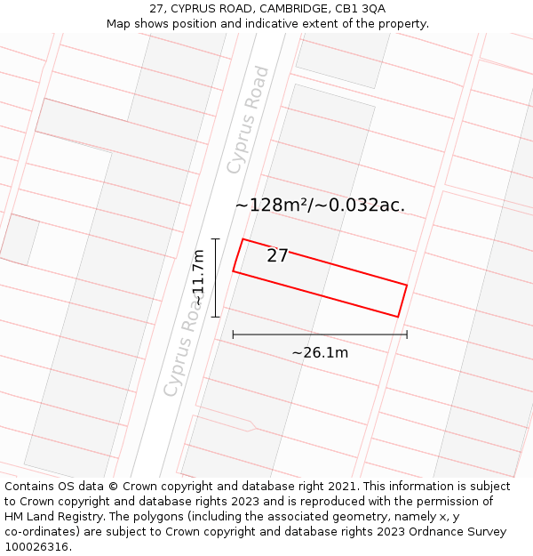 27, CYPRUS ROAD, CAMBRIDGE, CB1 3QA: Plot and title map