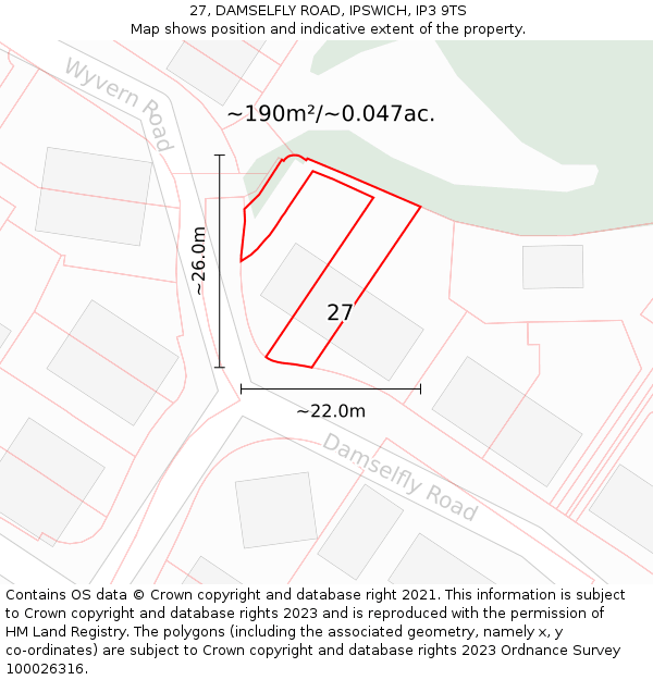 27, DAMSELFLY ROAD, IPSWICH, IP3 9TS: Plot and title map
