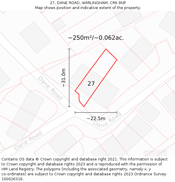 27, DANE ROAD, WARLINGHAM, CR6 9NP: Plot and title map