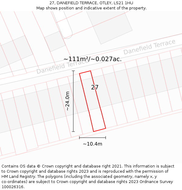 27, DANEFIELD TERRACE, OTLEY, LS21 1HU: Plot and title map