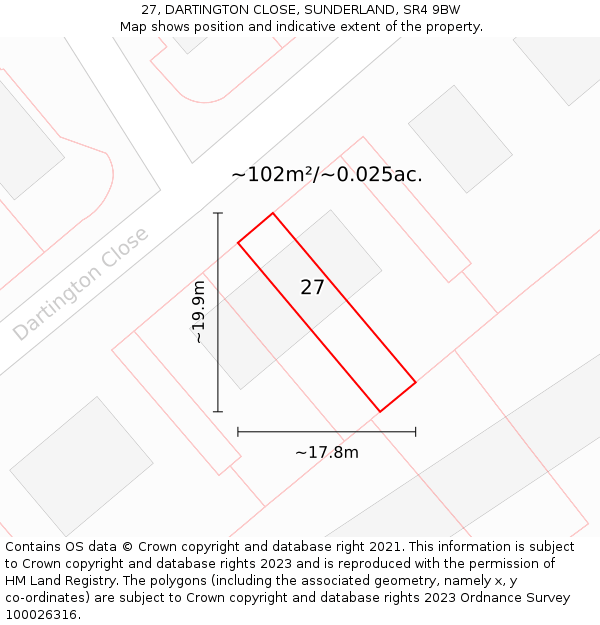 27, DARTINGTON CLOSE, SUNDERLAND, SR4 9BW: Plot and title map