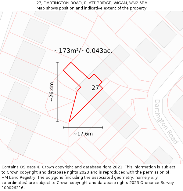 27, DARTINGTON ROAD, PLATT BRIDGE, WIGAN, WN2 5BA: Plot and title map