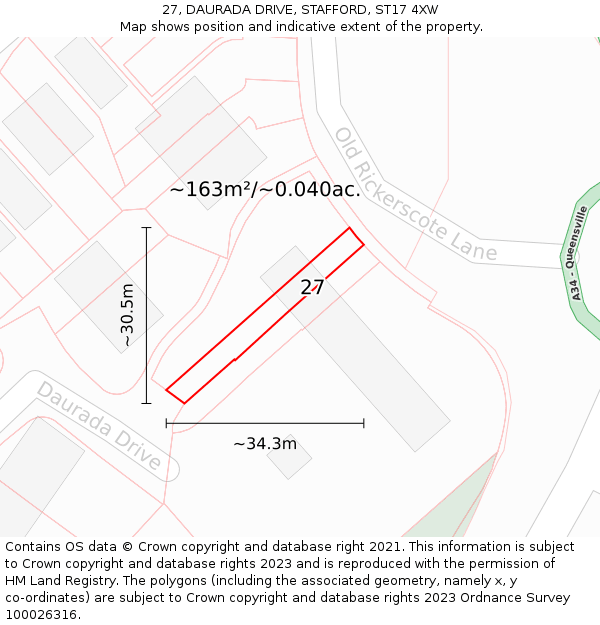 27, DAURADA DRIVE, STAFFORD, ST17 4XW: Plot and title map