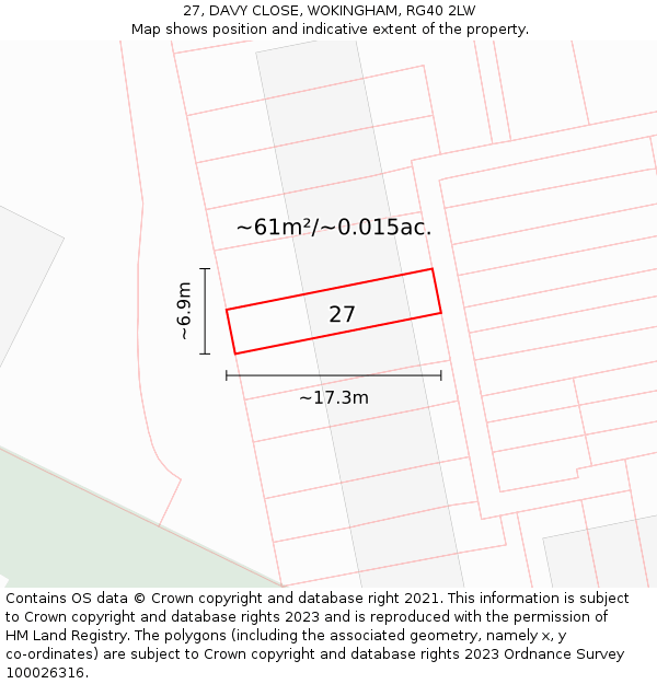 27, DAVY CLOSE, WOKINGHAM, RG40 2LW: Plot and title map