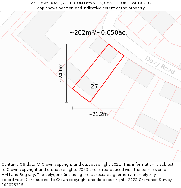 27, DAVY ROAD, ALLERTON BYWATER, CASTLEFORD, WF10 2EU: Plot and title map