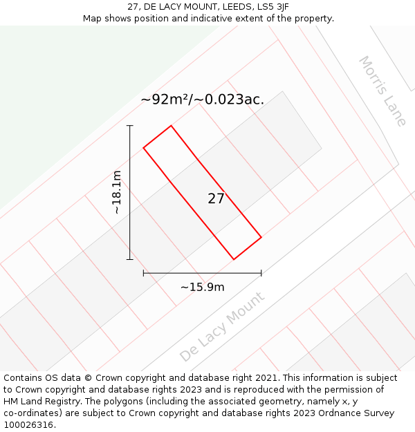 27, DE LACY MOUNT, LEEDS, LS5 3JF: Plot and title map