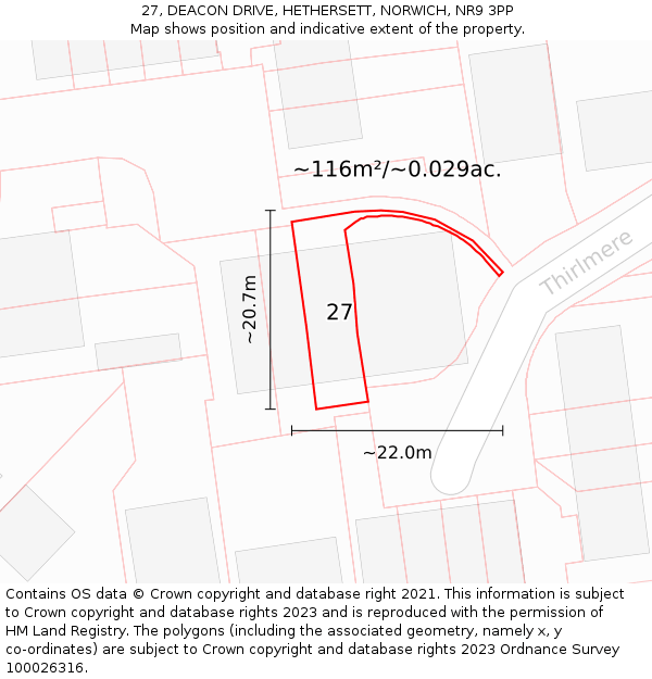 27, DEACON DRIVE, HETHERSETT, NORWICH, NR9 3PP: Plot and title map