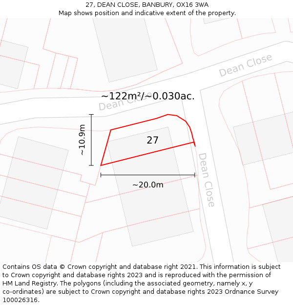 27, DEAN CLOSE, BANBURY, OX16 3WA: Plot and title map