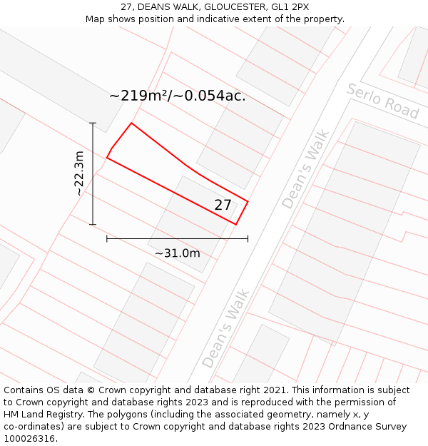 27, DEANS WALK, GLOUCESTER, GL1 2PX: Plot and title map
