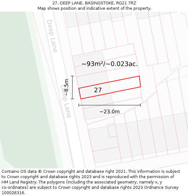 27, DEEP LANE, BASINGSTOKE, RG21 7RZ: Plot and title map