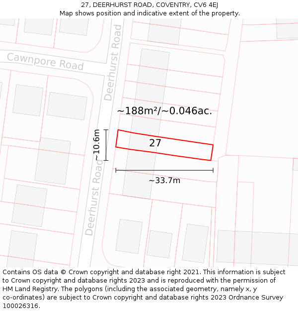 27, DEERHURST ROAD, COVENTRY, CV6 4EJ: Plot and title map