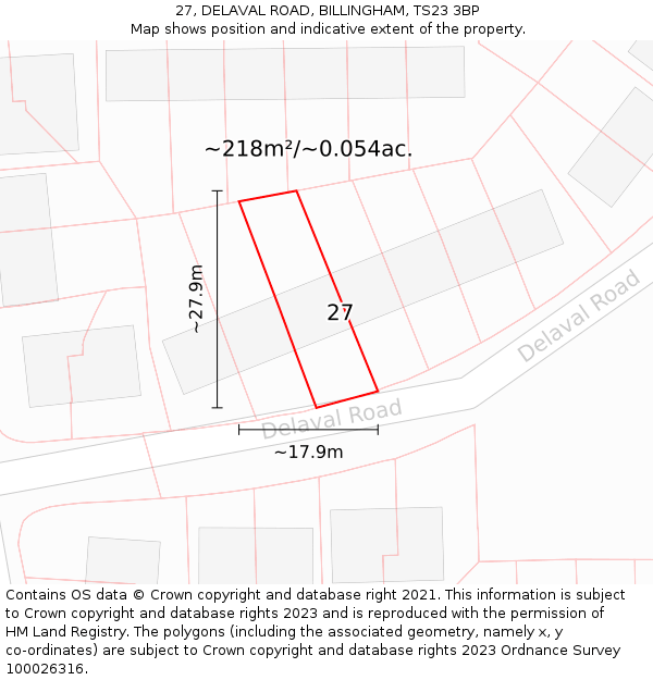 27, DELAVAL ROAD, BILLINGHAM, TS23 3BP: Plot and title map