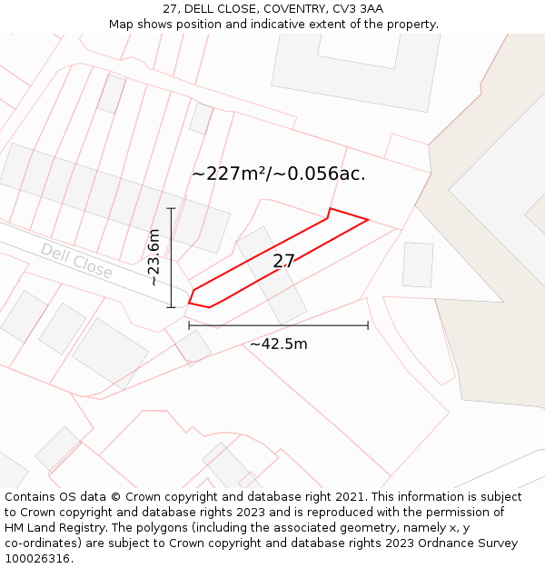 27, DELL CLOSE, COVENTRY, CV3 3AA: Plot and title map