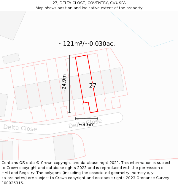 27, DELTA CLOSE, COVENTRY, CV4 9FA: Plot and title map