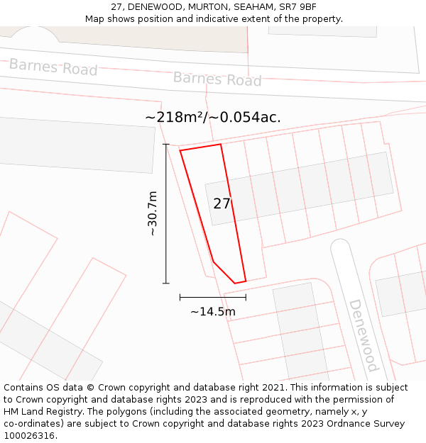 27, DENEWOOD, MURTON, SEAHAM, SR7 9BF: Plot and title map