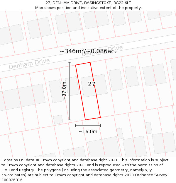 27, DENHAM DRIVE, BASINGSTOKE, RG22 6LT: Plot and title map