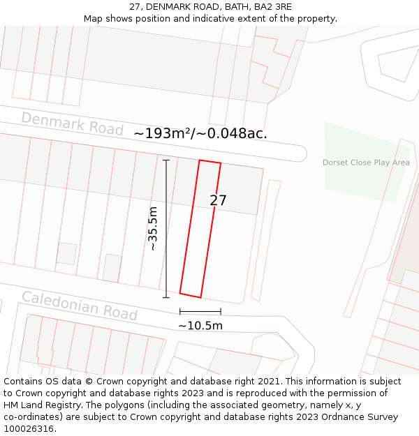 27, DENMARK ROAD, BATH, BA2 3RE: Plot and title map
