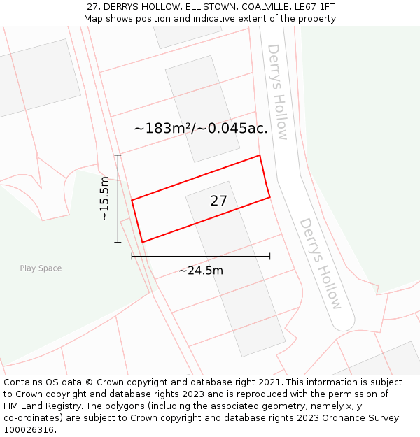 27, DERRYS HOLLOW, ELLISTOWN, COALVILLE, LE67 1FT: Plot and title map